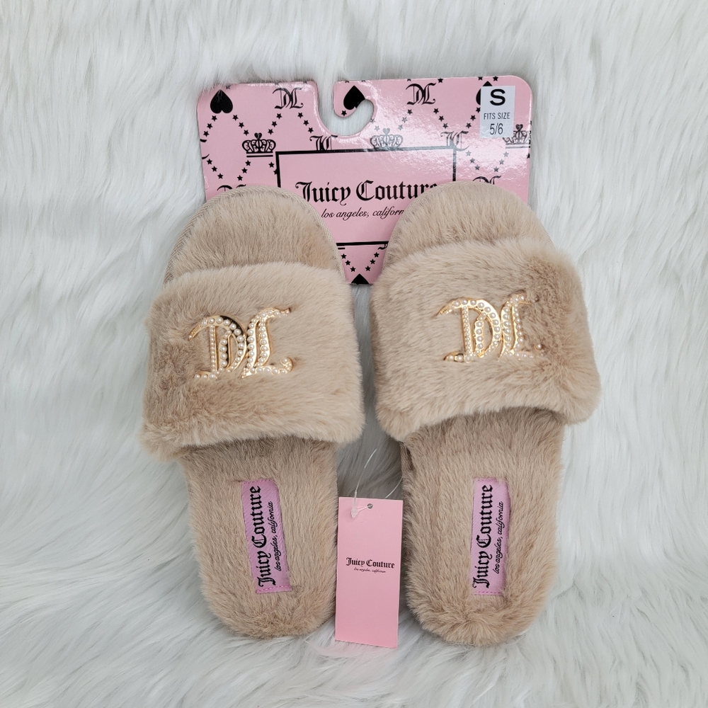 Juicy Couture Faux Fur Slides Slippers. - Picture 1 of 5